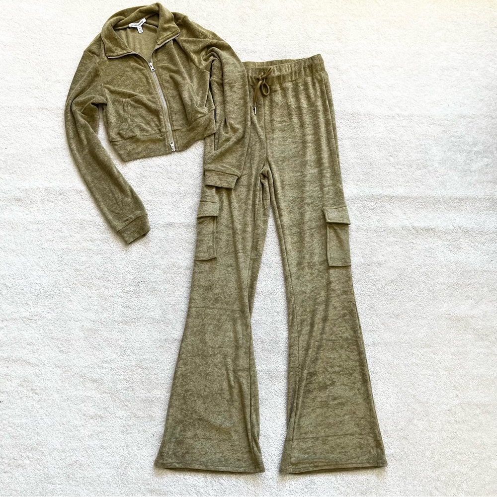 PRETTY GARBAGE Olive Two-Way Zip Velour Track Suit Size Small Dolls Kill - Picture 2 of 13